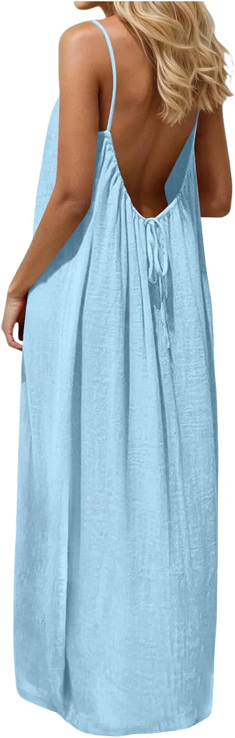 Женское летнее платье на тонких бретелях, Light Blue