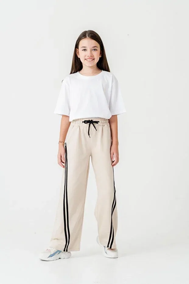 Детские спортивные штаны для девочек с широкими штанинами Mışıl Kids, Beige
