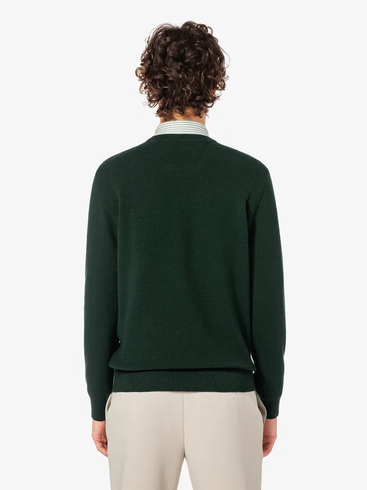 Свитер Lacoste базовый с круглым вырезом, мужской, из 100% шерсти, синий — фото 3