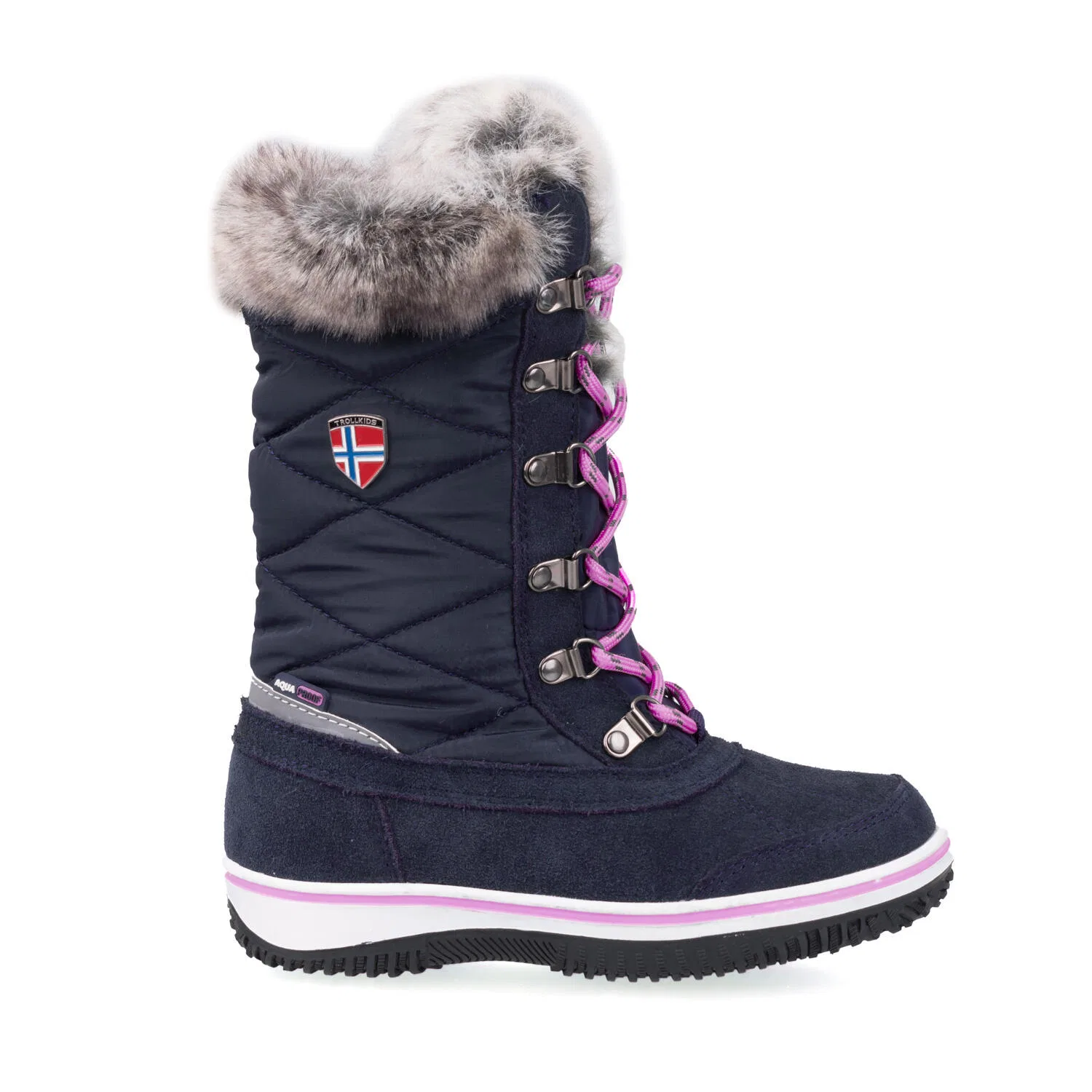 Детские снежные ботинки для девочек Holmenkollen Trollkids, Navyblau Magentapink — фото 2