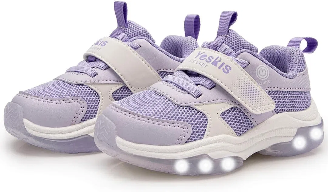 Детские кроссовки для девочек со светящейся подошвой YESKIS, Purple Light Up Sneakers