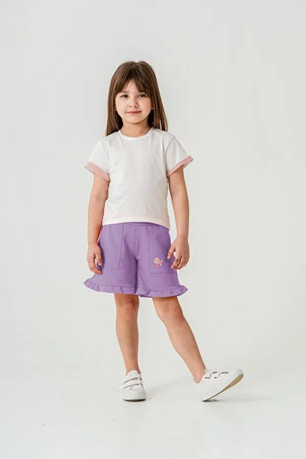 Детские шорты для девочек с вышивкой Floral Embroidered Mışıl Kids, Lavender