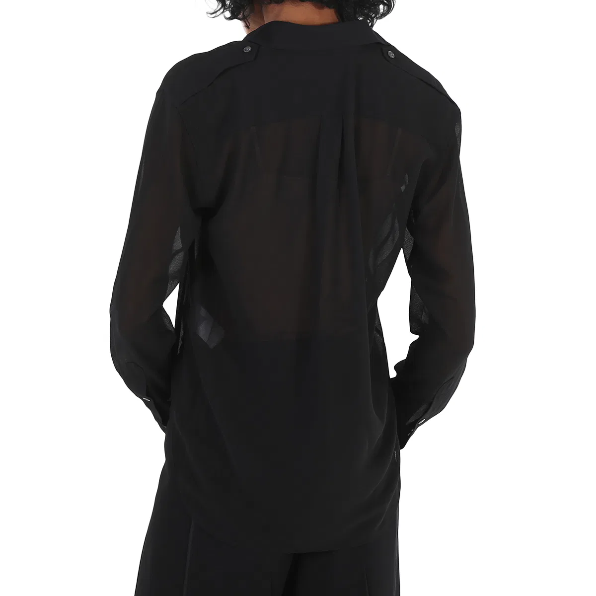 Блузка женская полупрозрачная с нагрудными карманами Ladies Sheer Chest Pocket Blouse Polo Ralph Lauren, Black — фото 3
