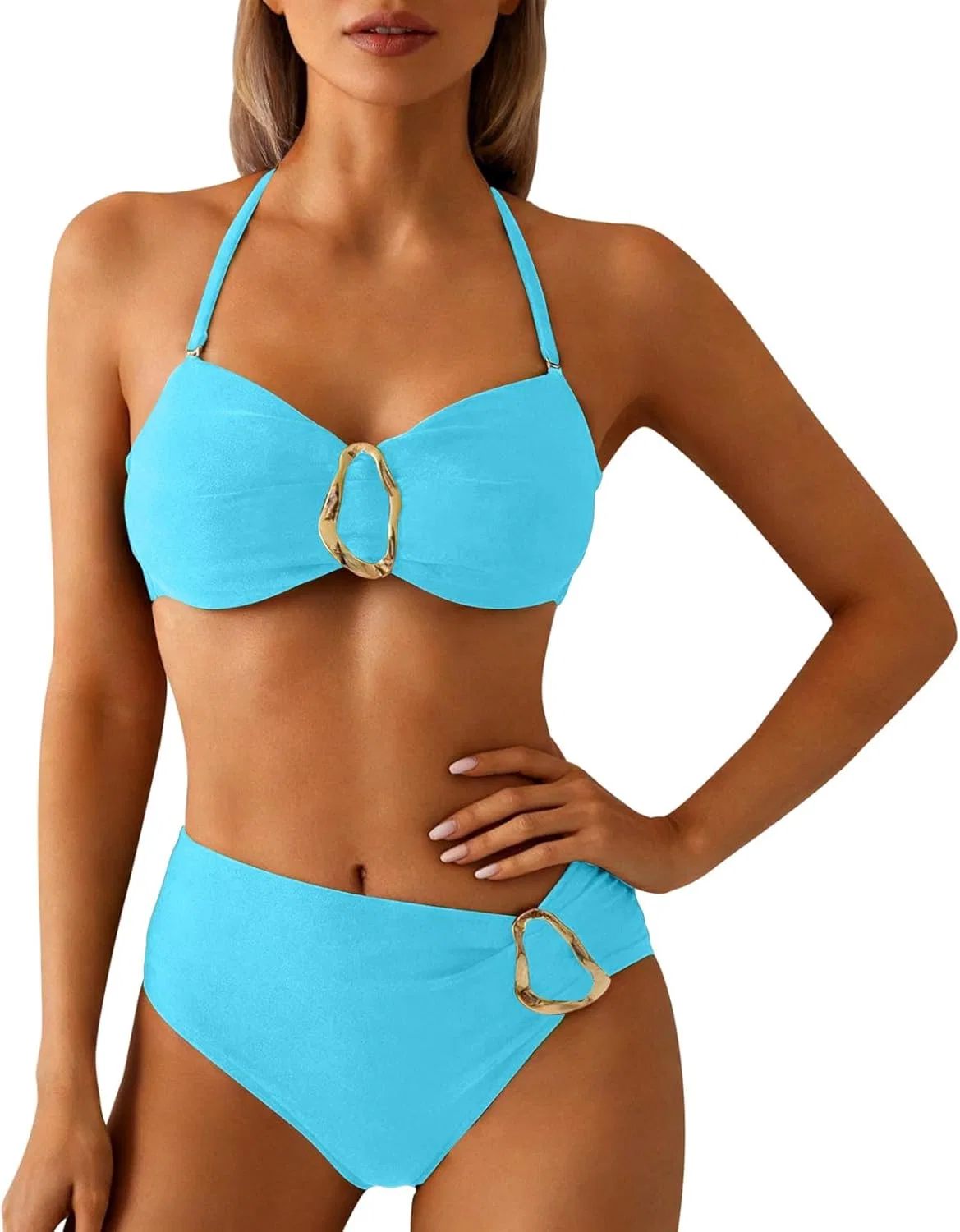 Женский бикини-комплект с металлическими кольцами Tankini, Sky Blue