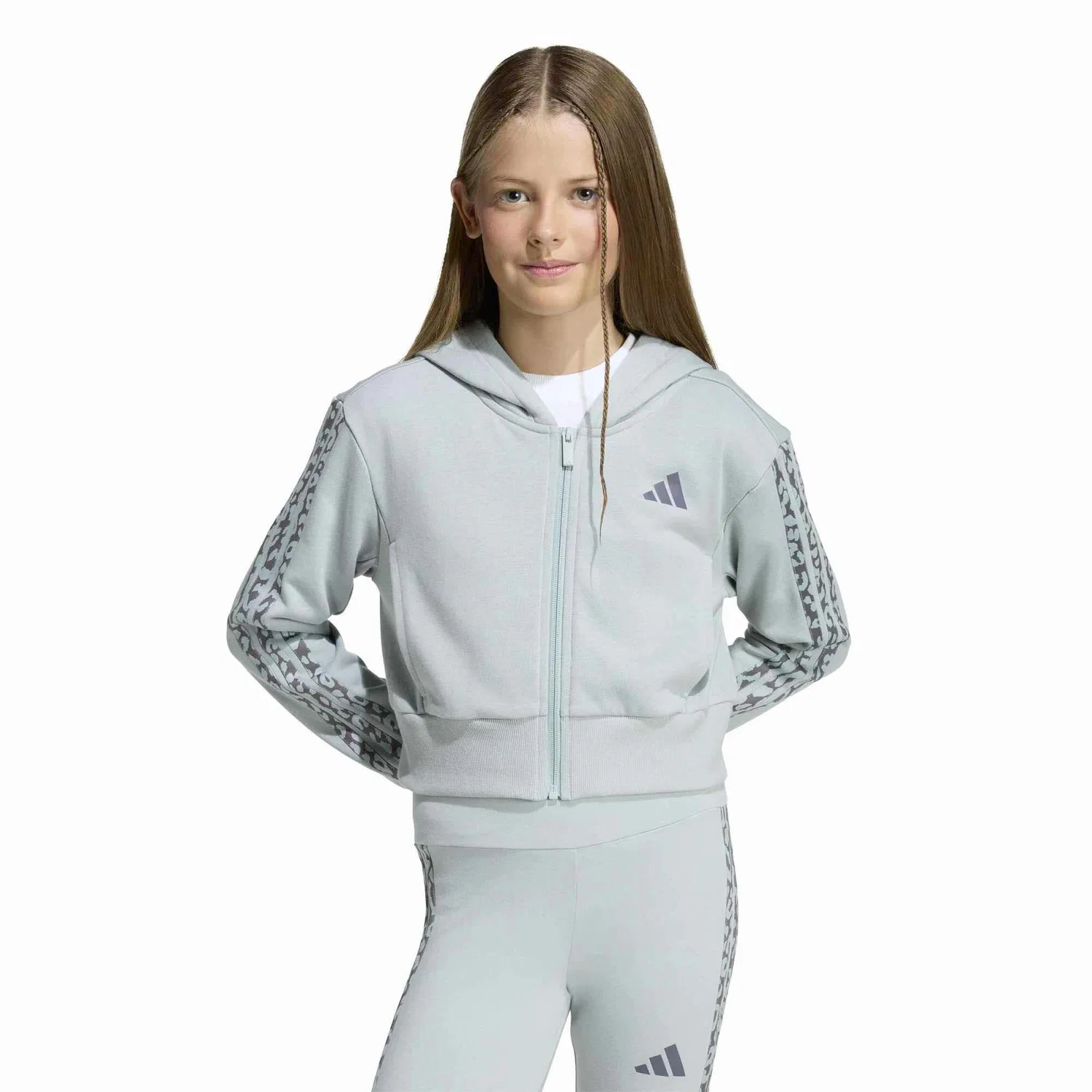 Детский свитшот с молнией и принтом Adidas Sport, Цвет Grun Hellcyan — фото 2