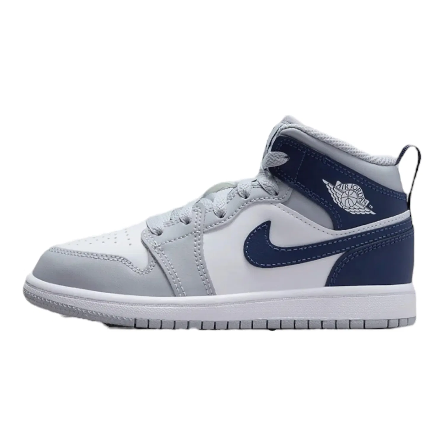 Детские кроссовки для мальчиков с принтом Jordan 1 Mid Se Craft (Ps) NIKE, White Midnight Navy Wolf Grey
