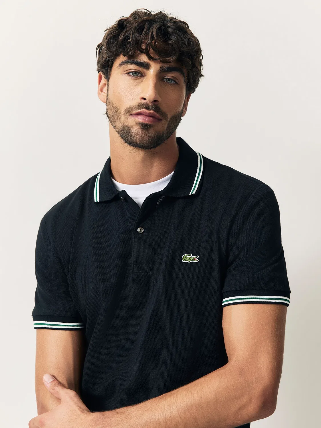 Lacoste Рубашка-поло из пике с короткими рукавами и черным воротником в полоску