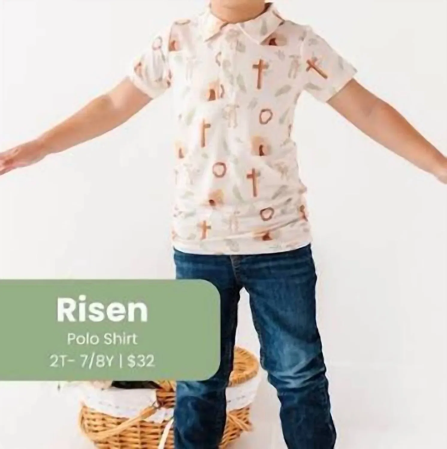 Детская рубашка поло с принтом Risen Polo Shirt In Cream Brown Birdie Bean