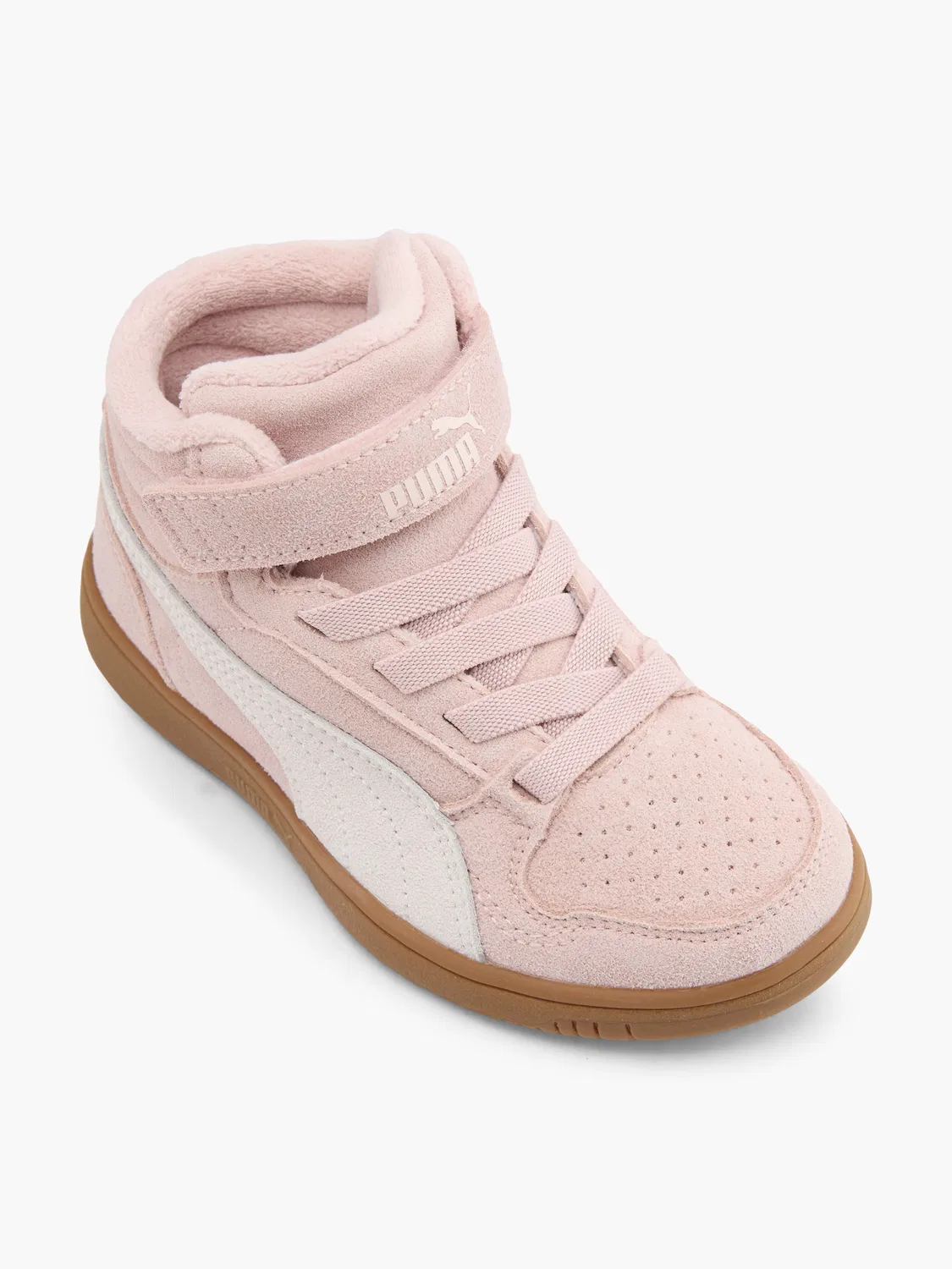 Детские кроссовки высокие с шнуровкой и липучкой PUMA, цвет Rose Gold — фото 2