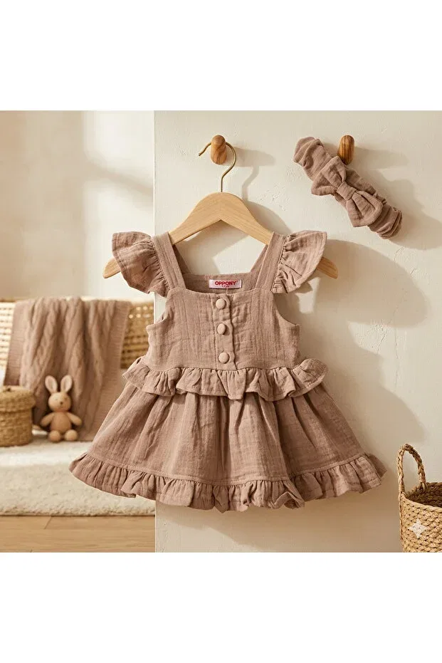 Детское платье-трапеция на бретелях с принтом Baby Violette, Brown