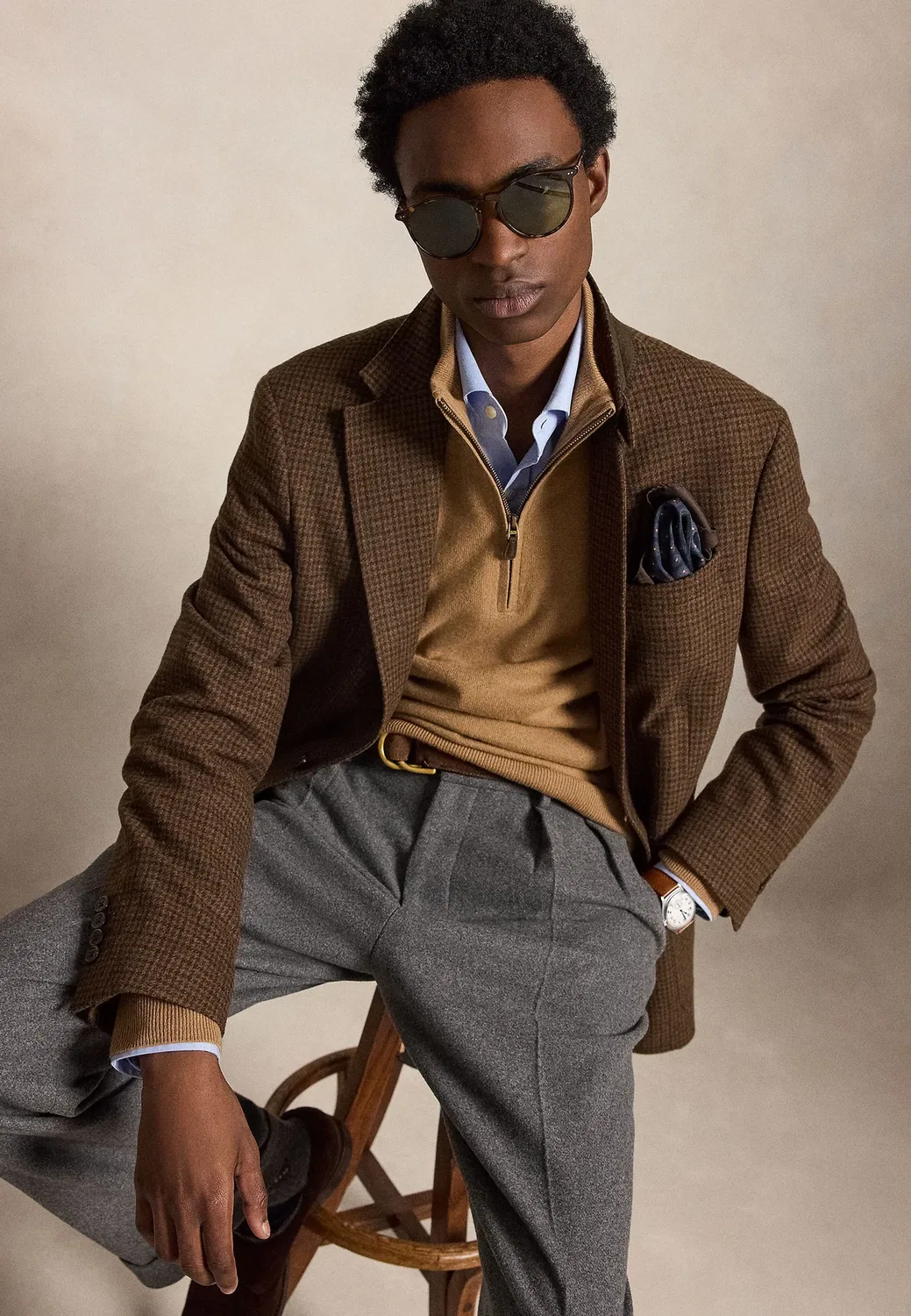 Шерстяной свитер с застежкой-молнией на четверть длины Polo Ralph Lauren, Crouton Tan Heather — фото 4