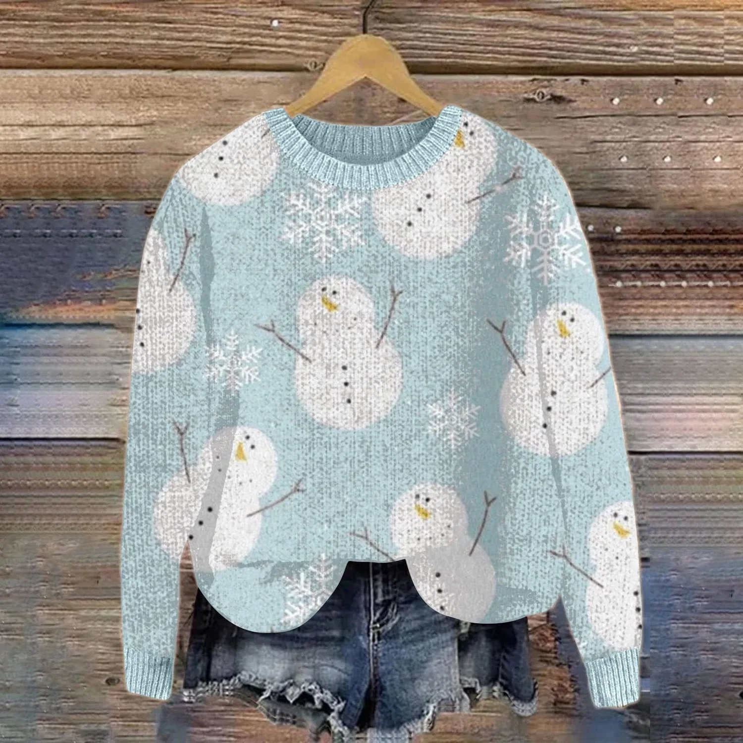 Женский свитер с принтом Fair Isle HUIFUAO, Z23 Sky Blue — фото 3