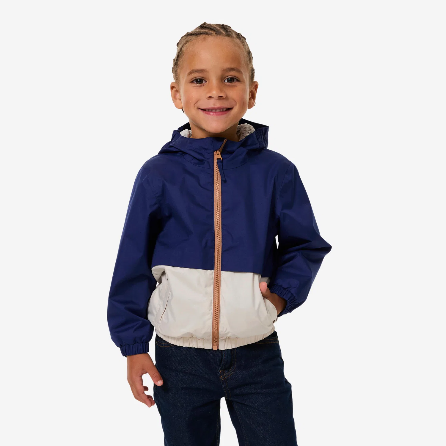 Детская водонепроницаемая куртка MH500 Quechua, Navyblau Leinenbeige