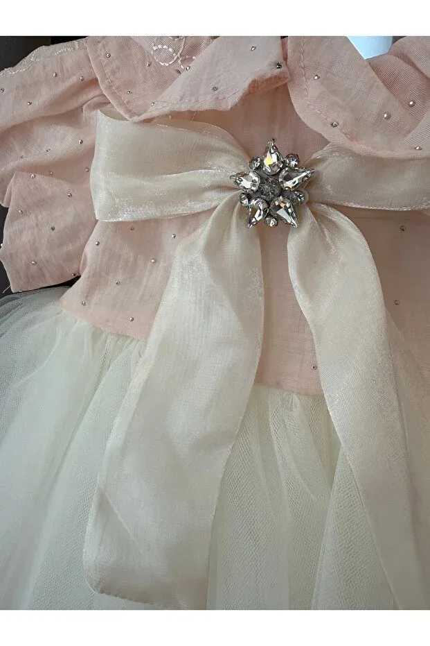 Детское платье для девочек с принтом Babyaden satin bow tulle skirt birthday mevlüt costume Baby Aden, Pink — фото 3