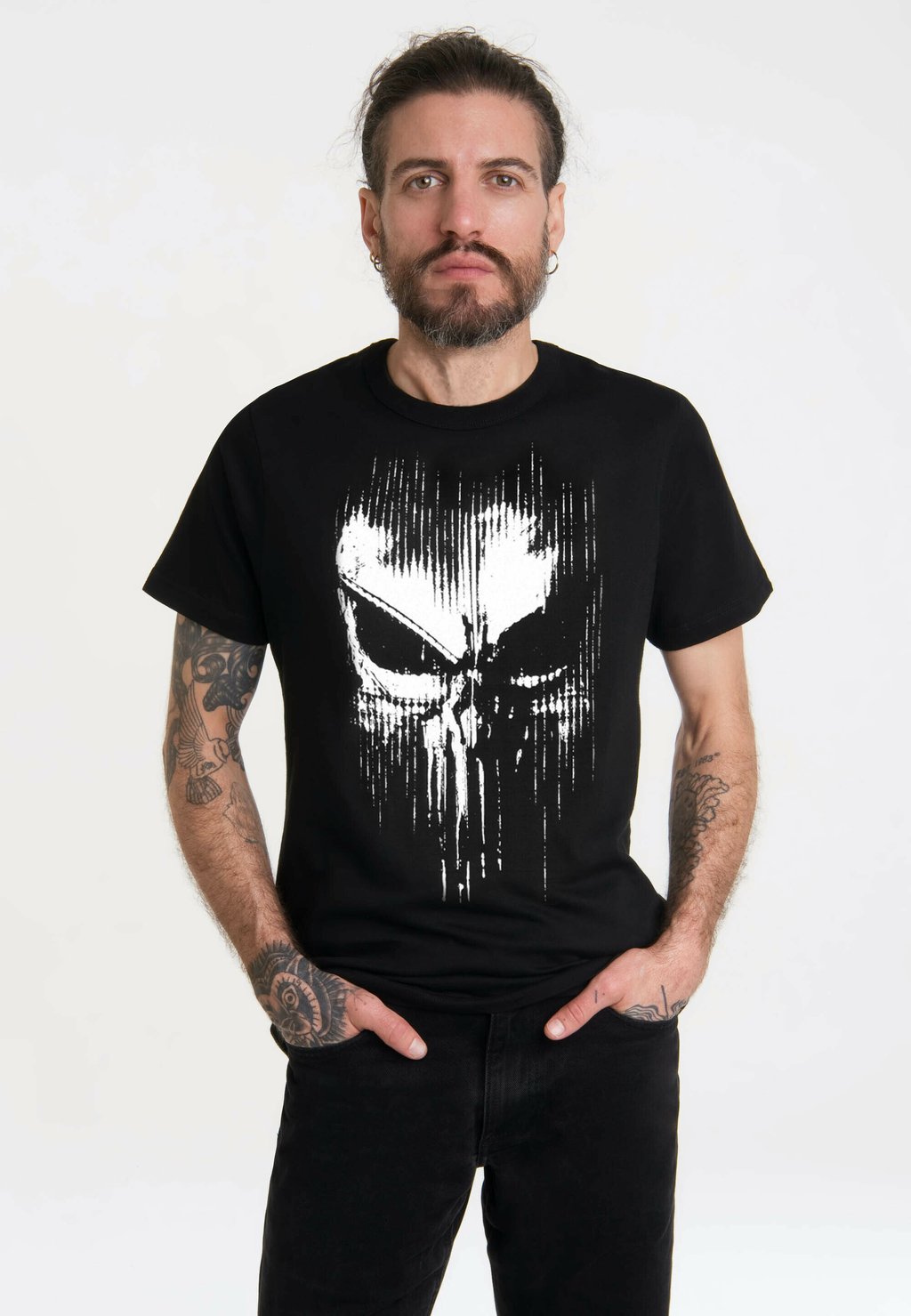 

Футболка с принтом MARVEL - PUNISHER STRIPED SKULL LOGOSHIRT, черный