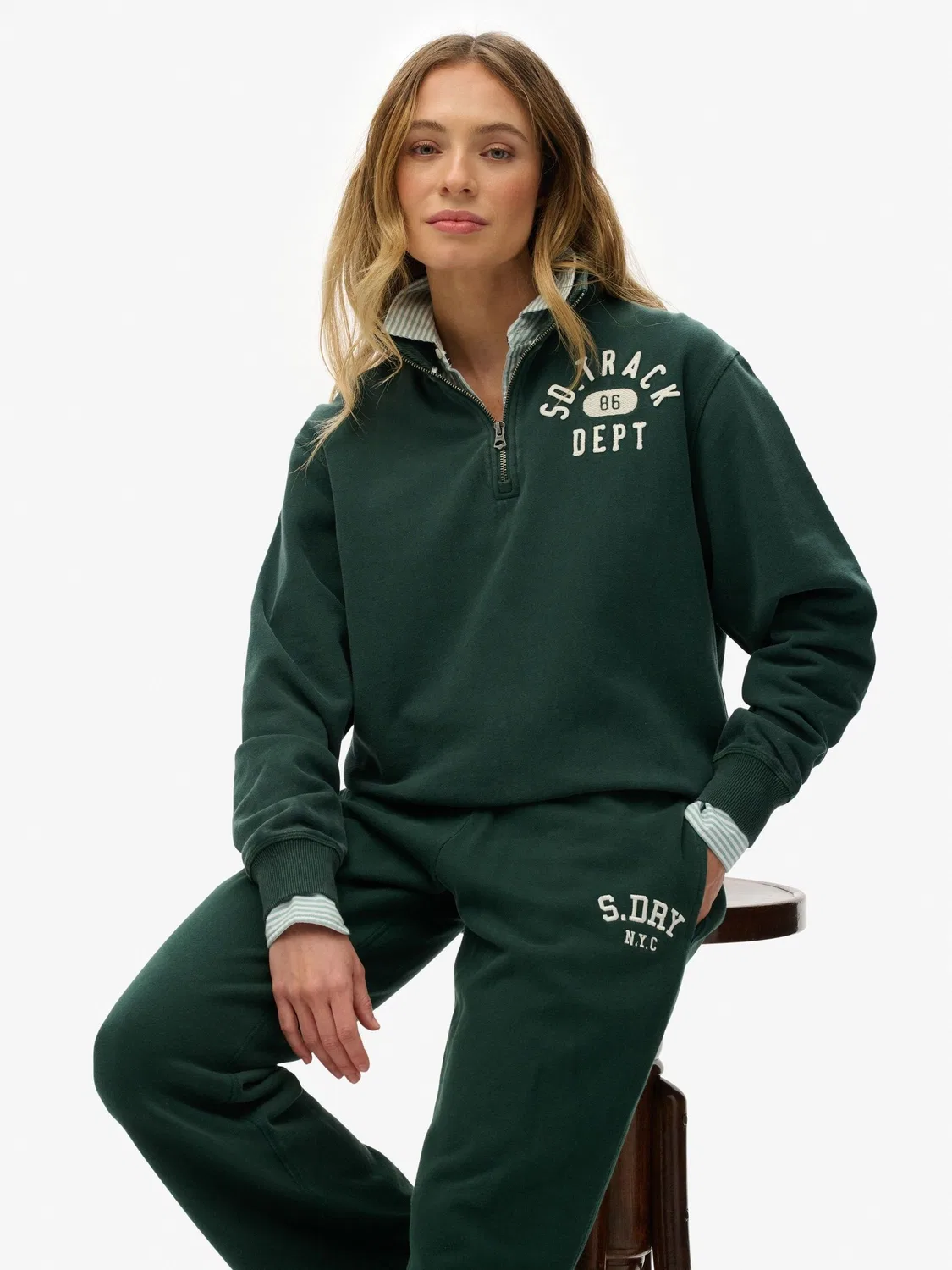 Толстовка полузастежка Athletic Essentials Applique Superdry, зеленый