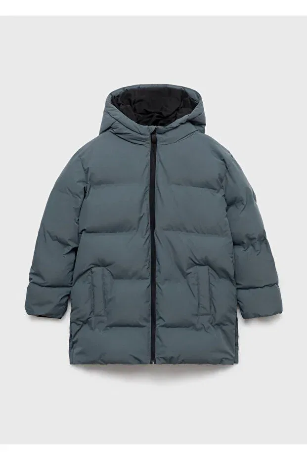 Детское пальто для девочек стеганое с капюшоном Mango Kids, Blue — фото 2