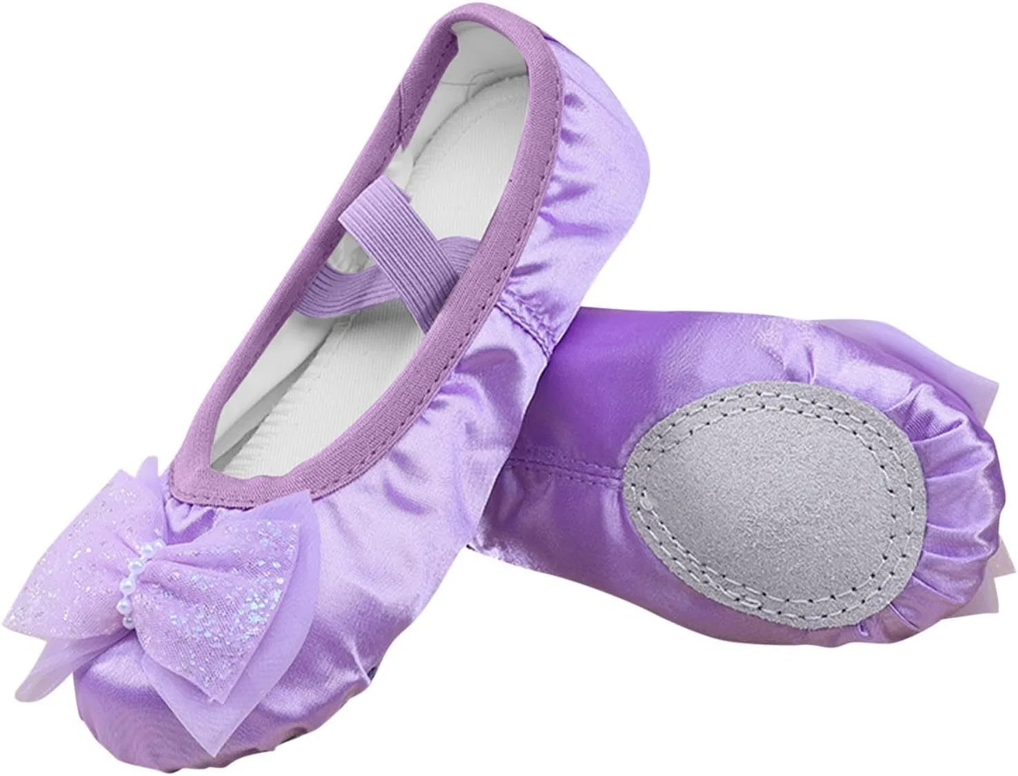 Детские балетки для девочек с бантом из атласа, Purple