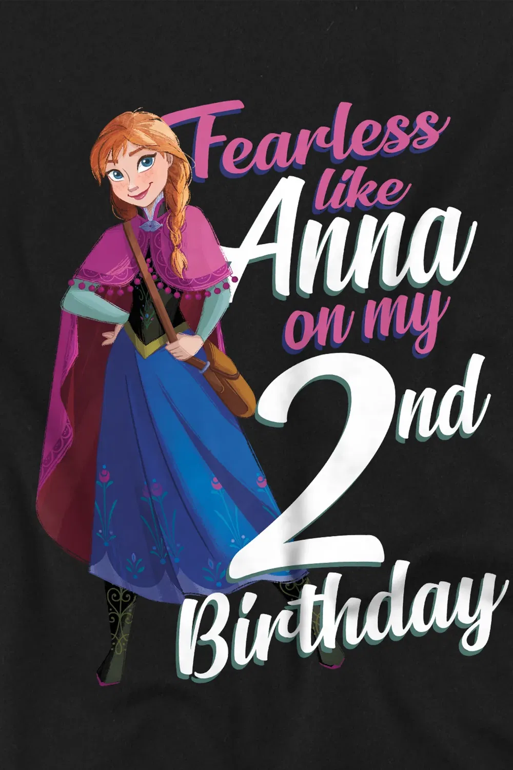 Детская футболка с принтом Fearless like anna 2nd birthday Frozen, Black — фото 2