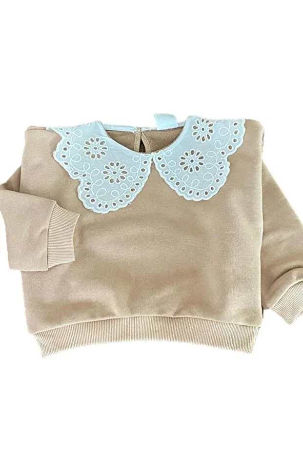 Детские свитшот для девочек кружевной Pink Hippo Kids, Beige