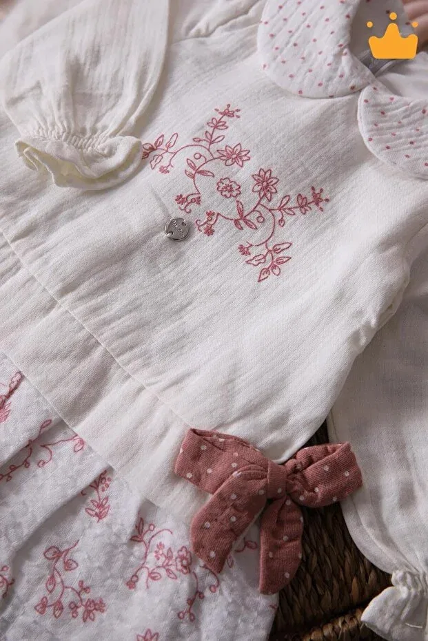 Детское платье для девочек хлопковое Muslin baby girl holiday long sleeve dress 15178 Babydola, Ecru — фото 3