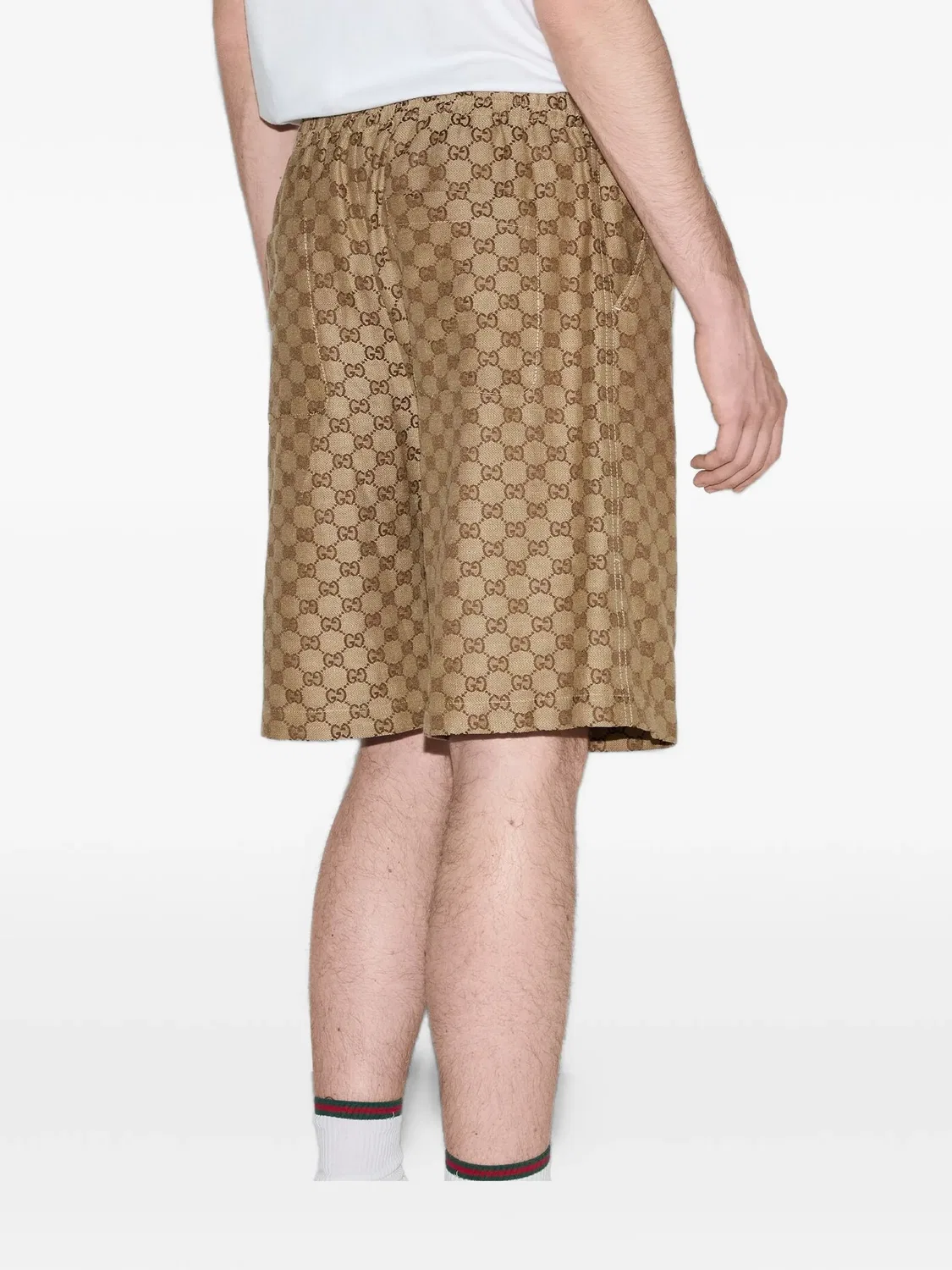 Льняные шорты с узором GG Supreme Gucci, коричневый — фото 4