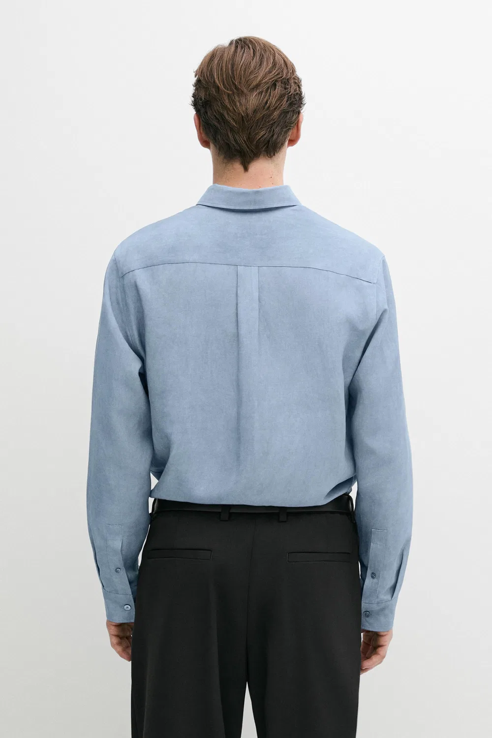 Рубашка Massimo Dutti, свободная, из лиоцелла и льна, синяя — фото 3