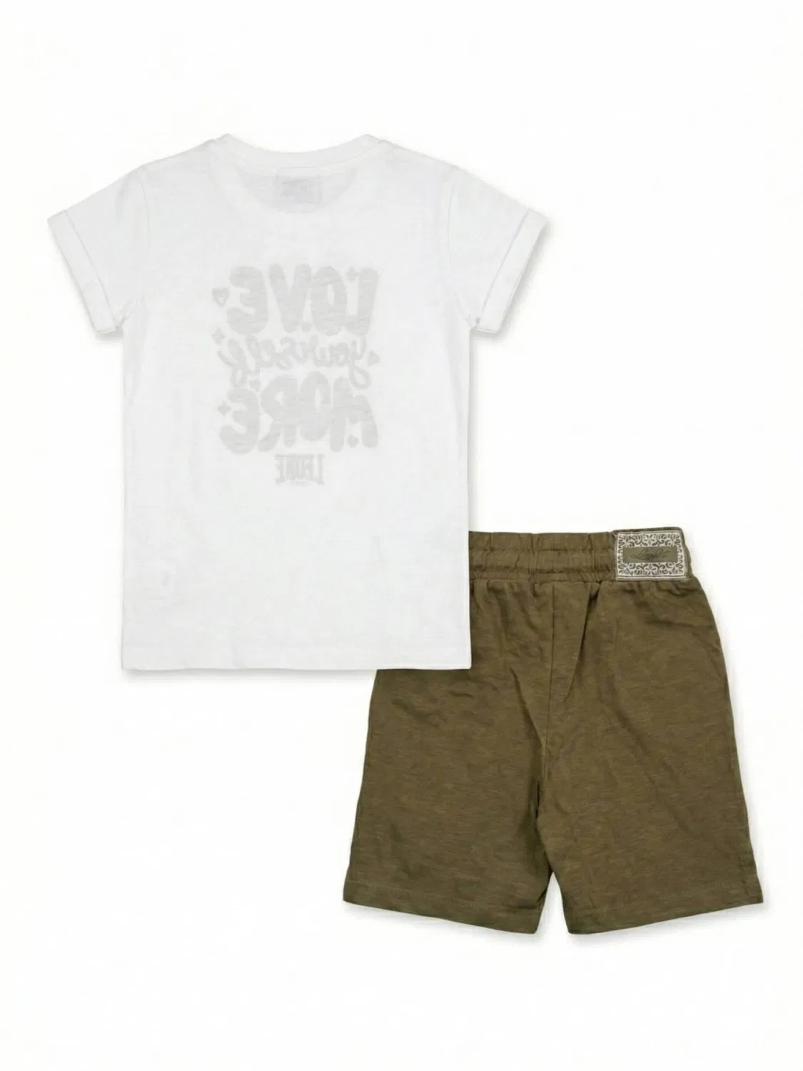 Детский комплект с принтом Love для девочек Love T-Shirt + Shorts Set Leone 1947 Apparel, Weiss / Dschungelgrun — фото 2