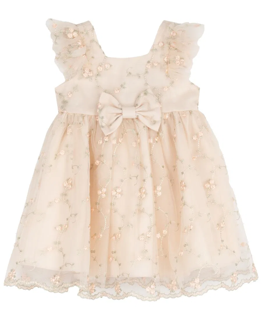 Платье без рукавов с вышивкой Baby Girls' Ruffled Sleeveless Dress Rare Editions, Taupe — фото 2