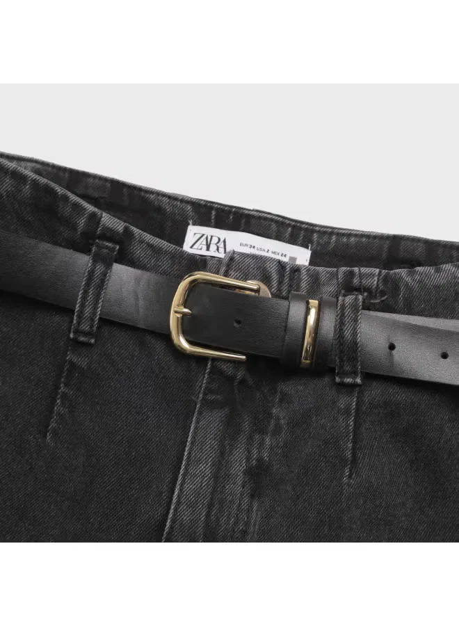 Джинсы джинсовые с потертостями Zara, черно-серый — фото 4