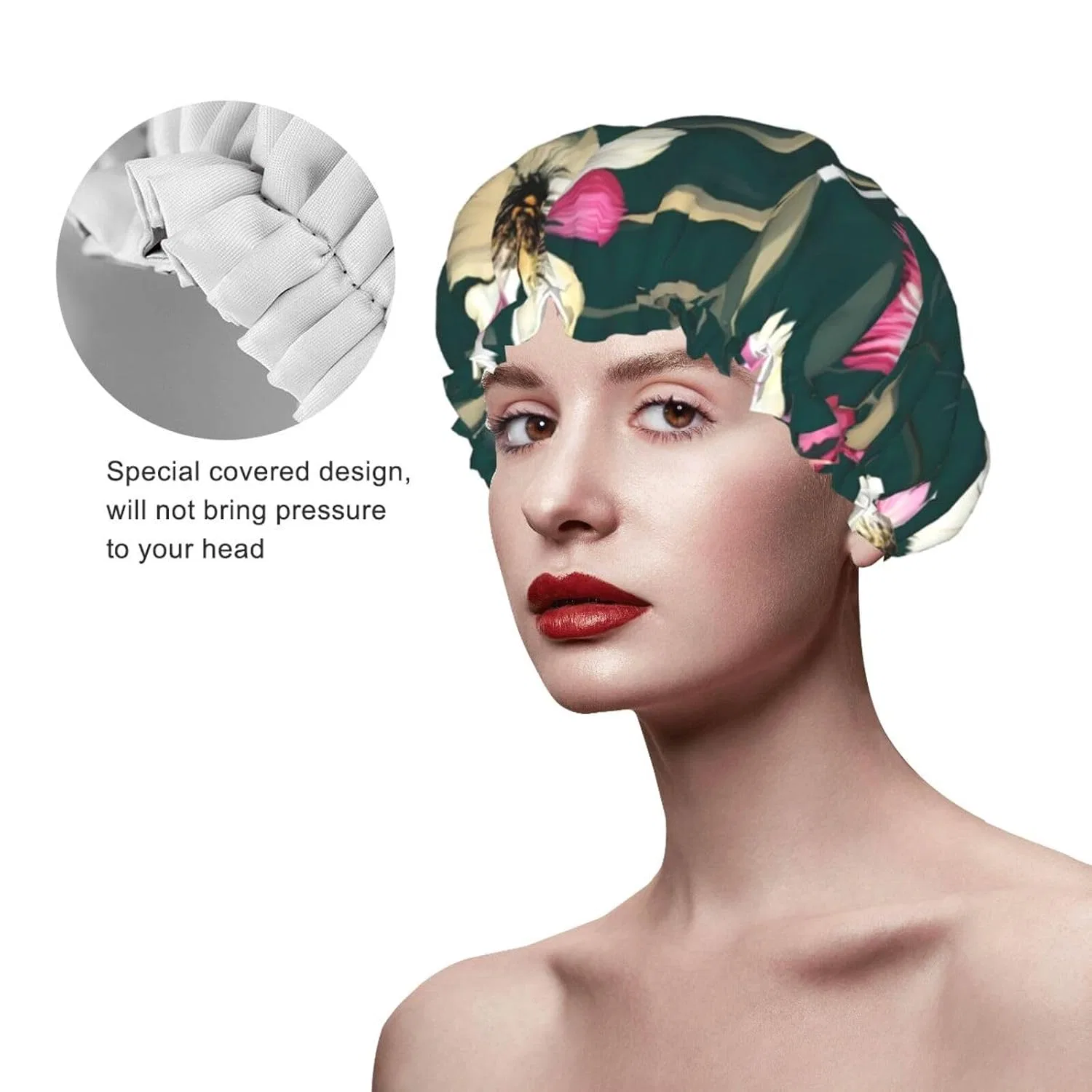 Многоразовая шапочка для душа, двойная защита от брызг, FRESQA, One Size, Pflanzen Blumen Blumen — фото 4