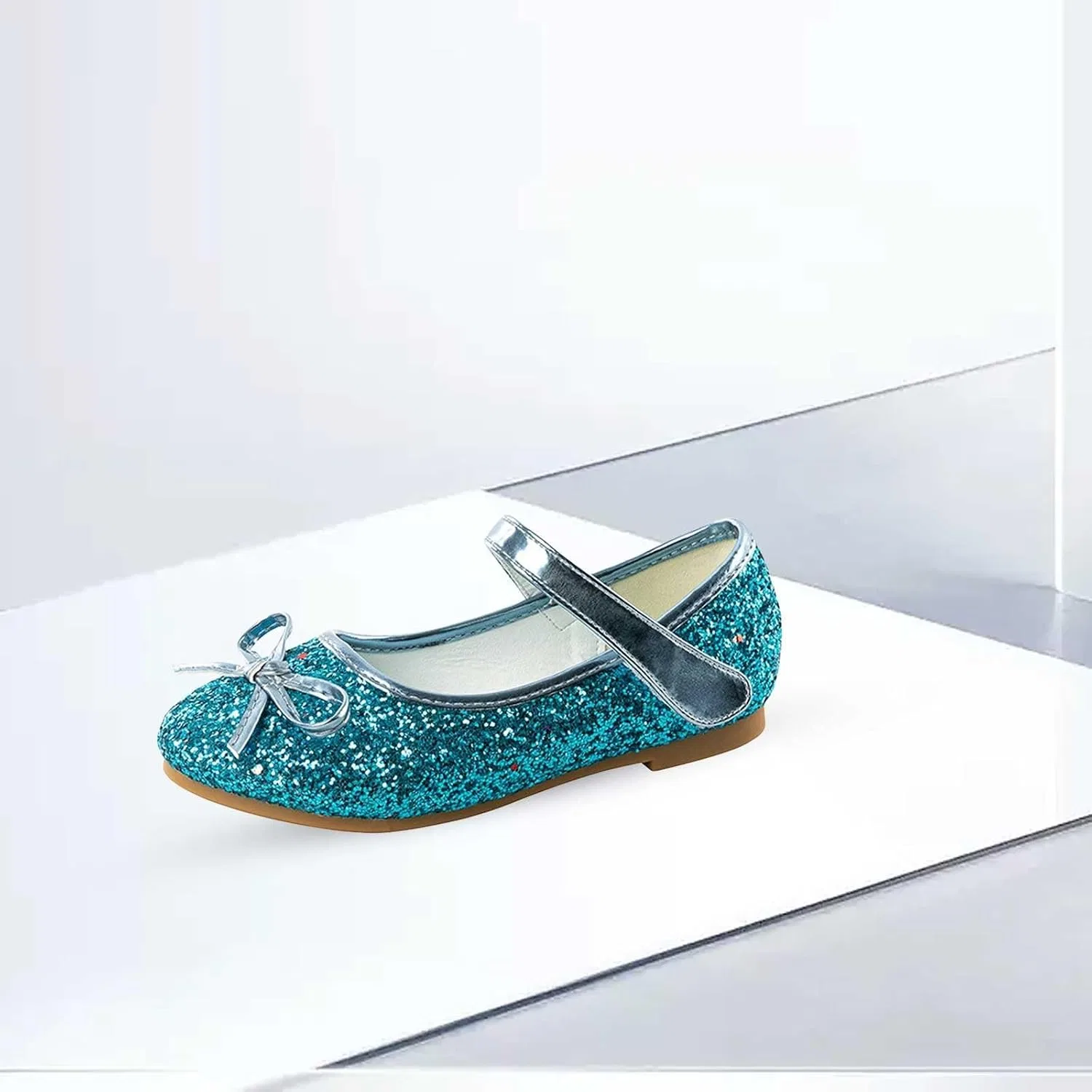 Детские туфли для девочек с блестками, принтом, модель Girls Glitter Princess Dress Shoes, Blue — фото 2