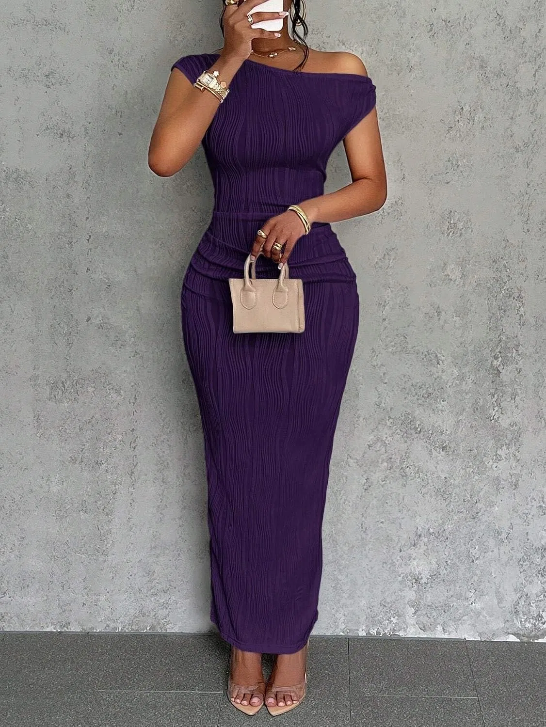 Женское элегантное макси-платье с одним плечом Bodycon, Red Violet — фото 2
