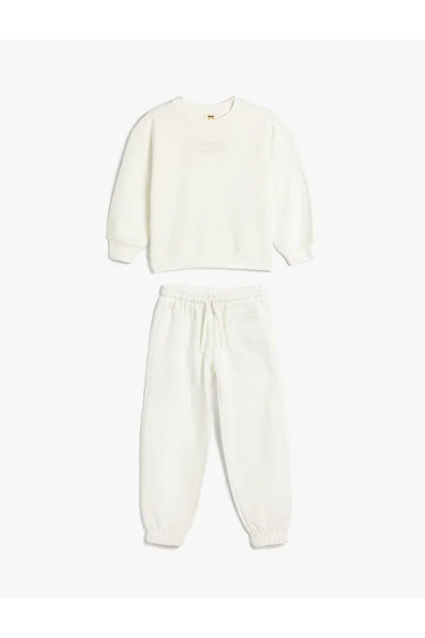 Детский спортивный костюм для девочек с принтом Basic tracksuit set Koton, Ecru