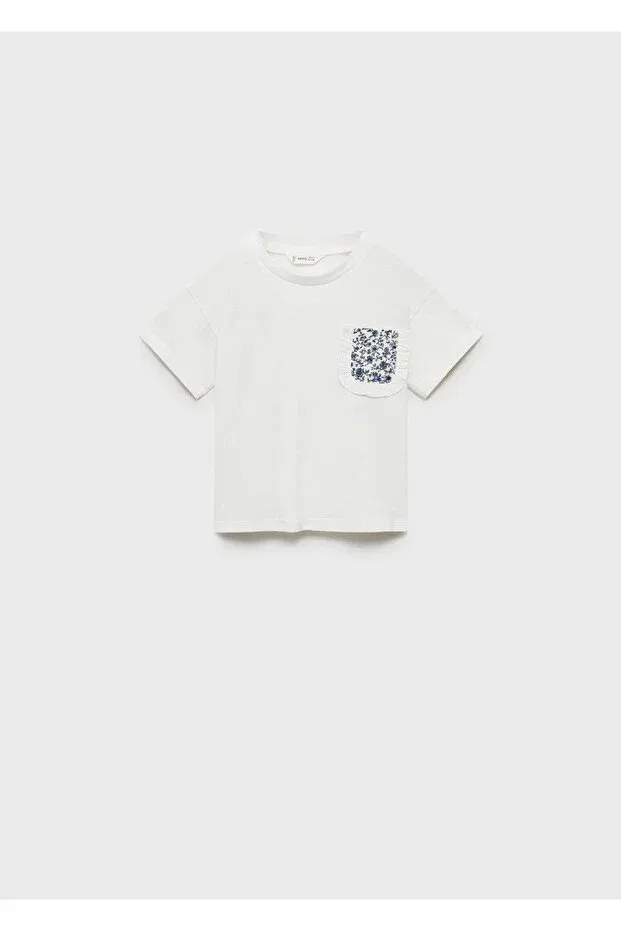 Детская футболка с коротким рукавом с патч-карманом Mango Baby, Off White