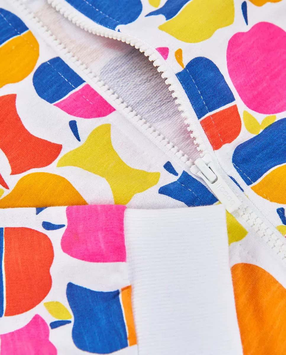 Детская куртка для девочек с принтом Chaqueta felpa manzanas de niña Boboli, Blanco / Azul — фото 4
