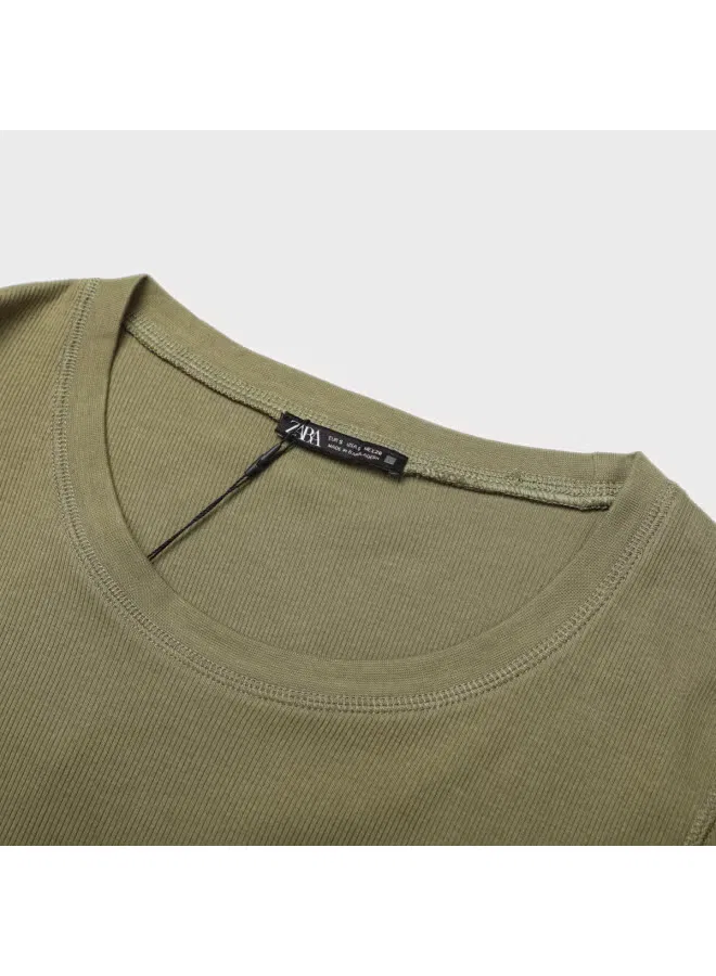 Футболка с длинным рукавом Zara, оливковый — фото 4