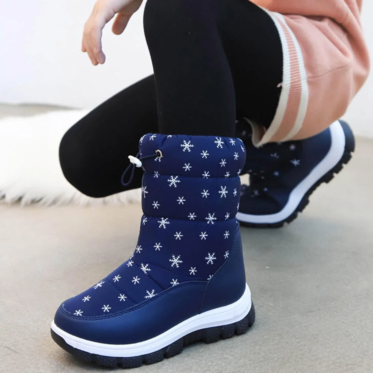 Детские зимние ботинки для снега с боковой молнией Boys Girls, Blue — фото 2