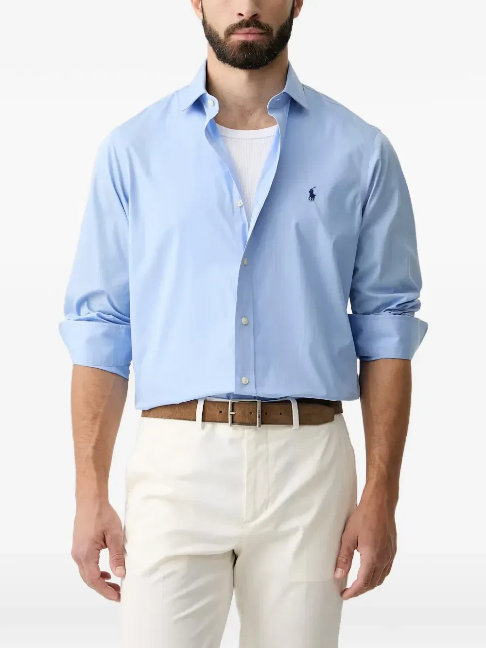 Рубашка с длинным рукавом и вышивкой логотипа Polo Ralph Lauren, синий