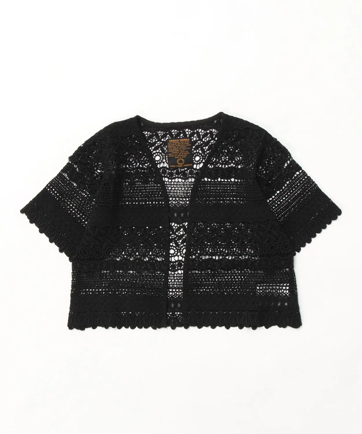 Детский жакет без воротника с кружевом хлопковый NEEDLE WORKS, Black