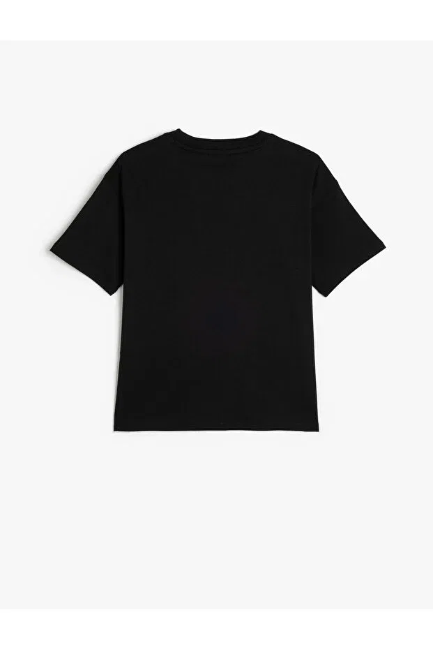 Детская футболка для мальчиков хлопковая Basic Oversize T-Shirt Short Sleeve Crew Neck Cotton Koton, Black — фото 2