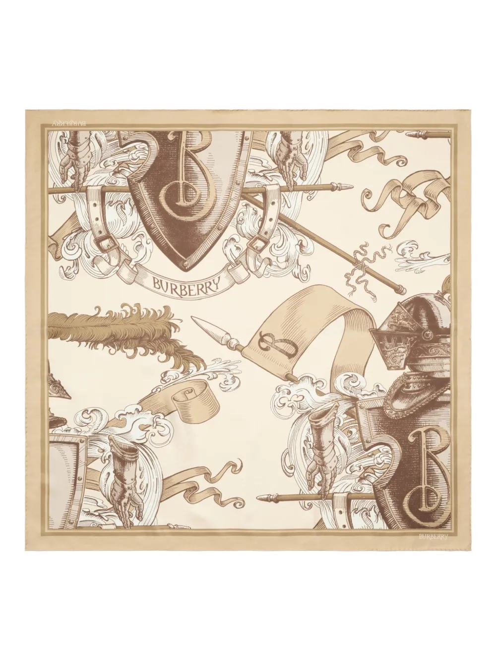 

Шелковый шарф с принтом "Гравированный рыцарь" Burberry, бежевый