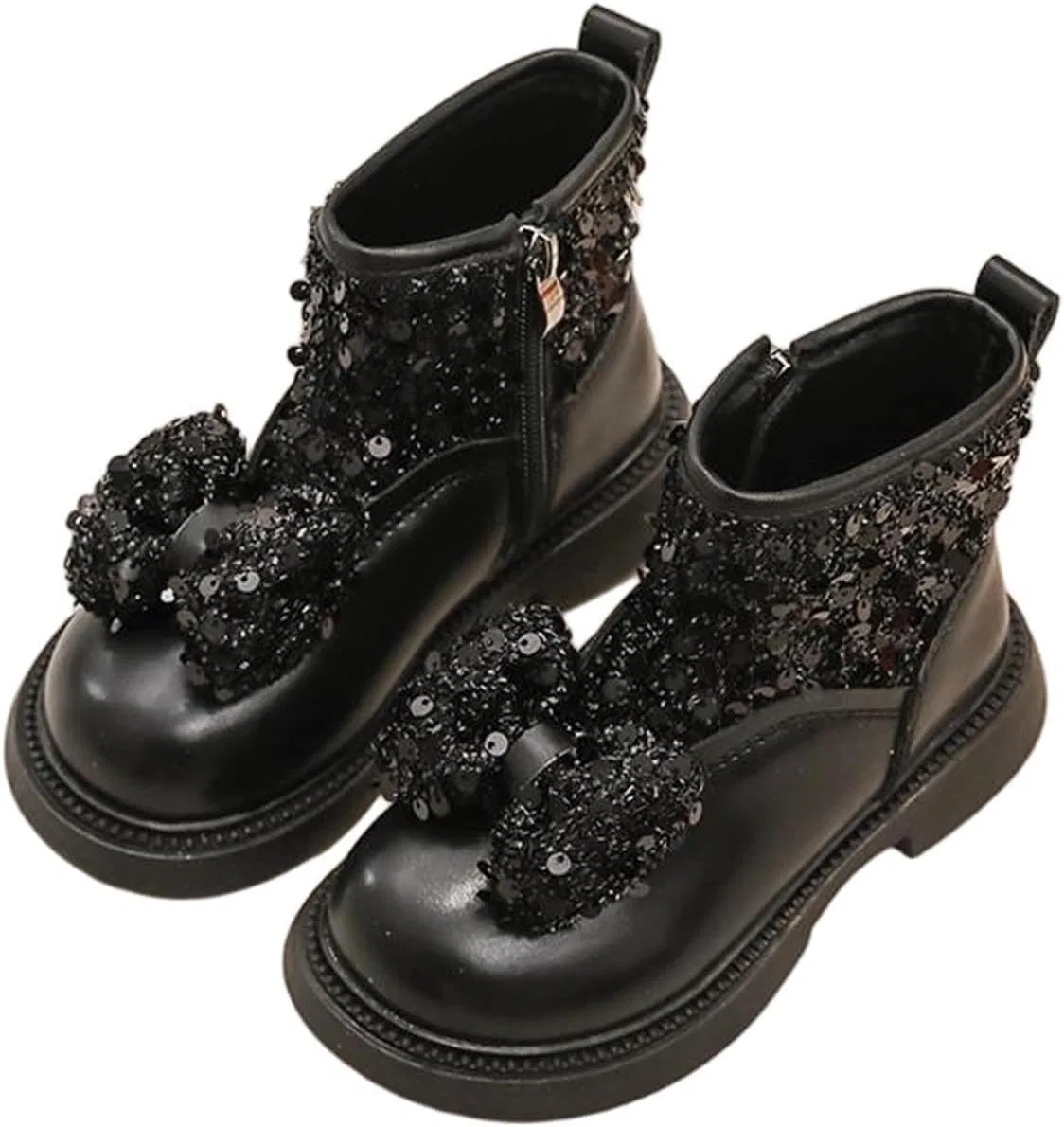 Детские ботинки для девочек с блестками и бантом Zzalalana, Black
