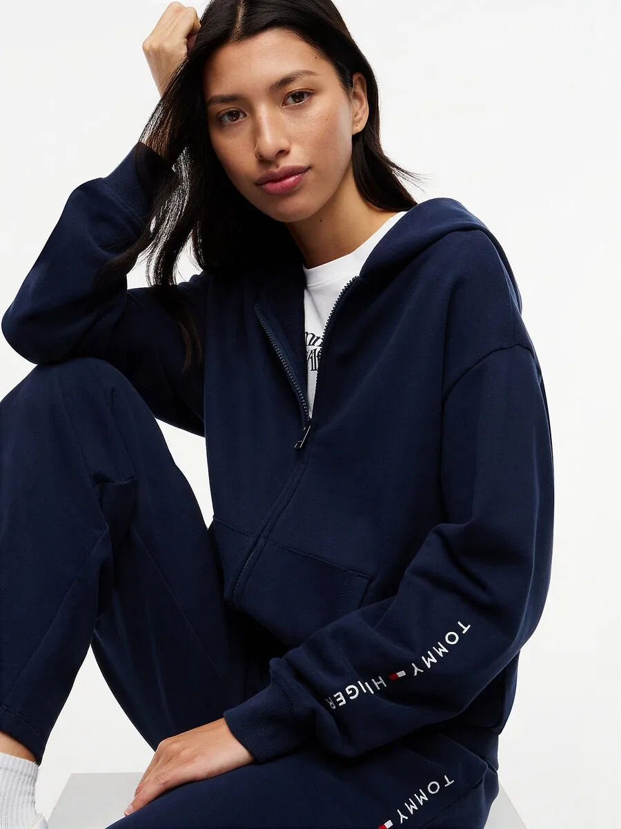 Худи на молнии TOMMY HILFIGER 'Essential Terry' темно-синего цвета — фото 3