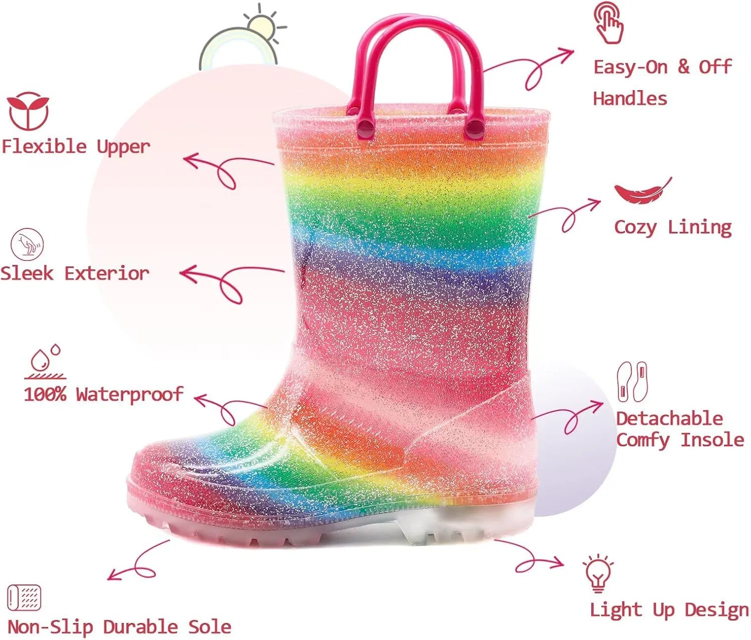 Детские сапоги дождевые со светящейся подошвой EUXTERPA, Rainbow — фото 3