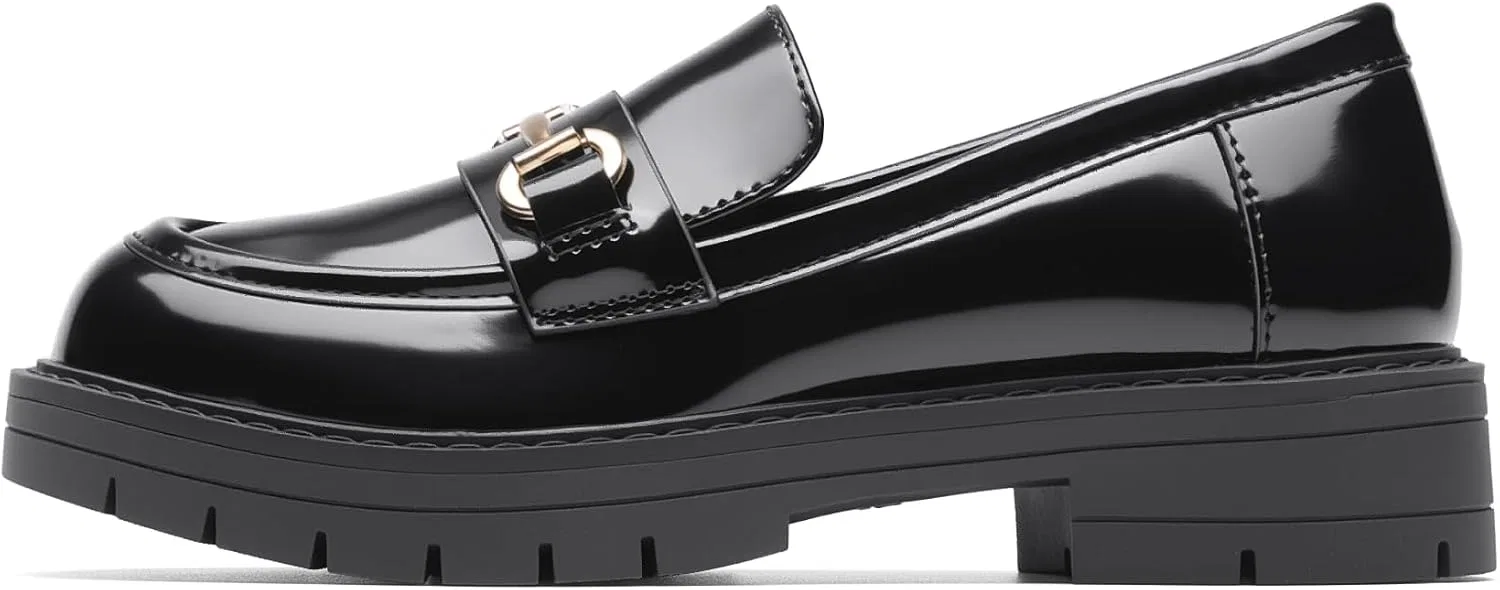 Детские туфли-лоферы на платформе с принтом DREAM PAIRS, Black-Patent — фото 3
