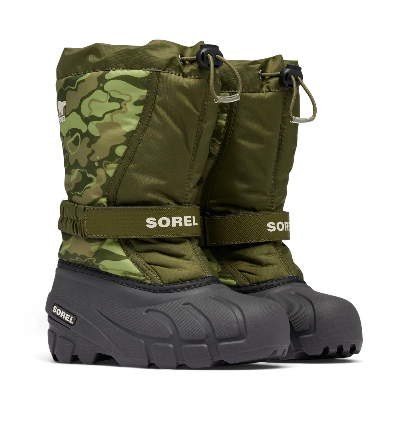 Детские зимние ботинки для мальчиков водонепроницаемые Flurry Boot Print Sorel, Salt Green Utility — фото 2