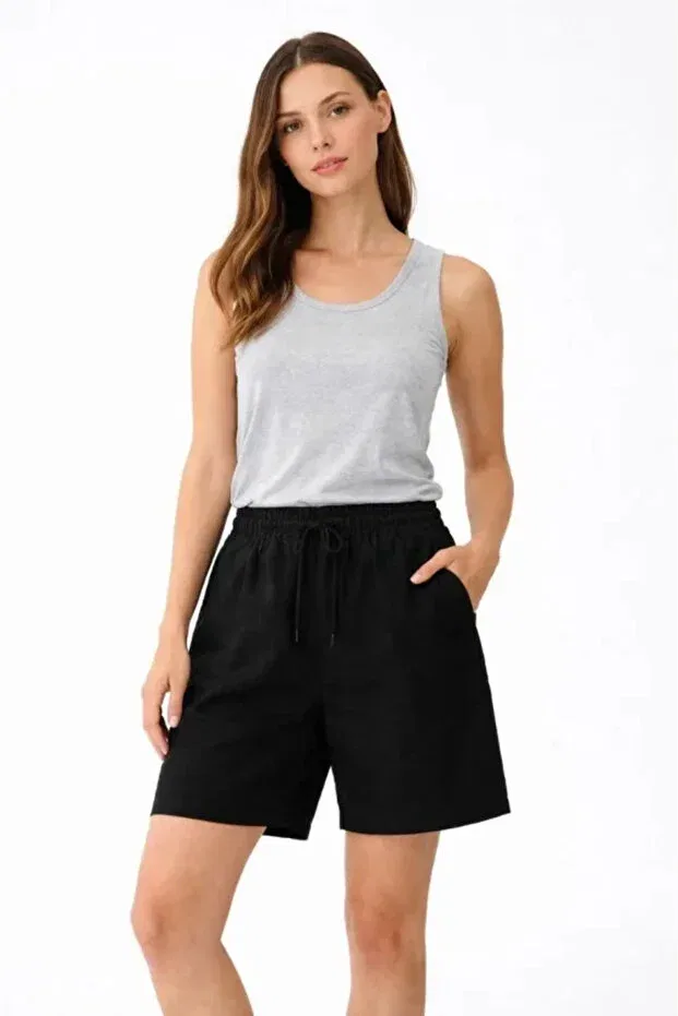 Детские шорты для девочек льняные с карманами Vella Moda, Black