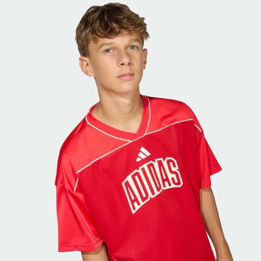 Детская футболка из сетки с длинным рукавом Sportswear Stadium Mesh Basketball Shirt adidas, Красно-белый — фото 4