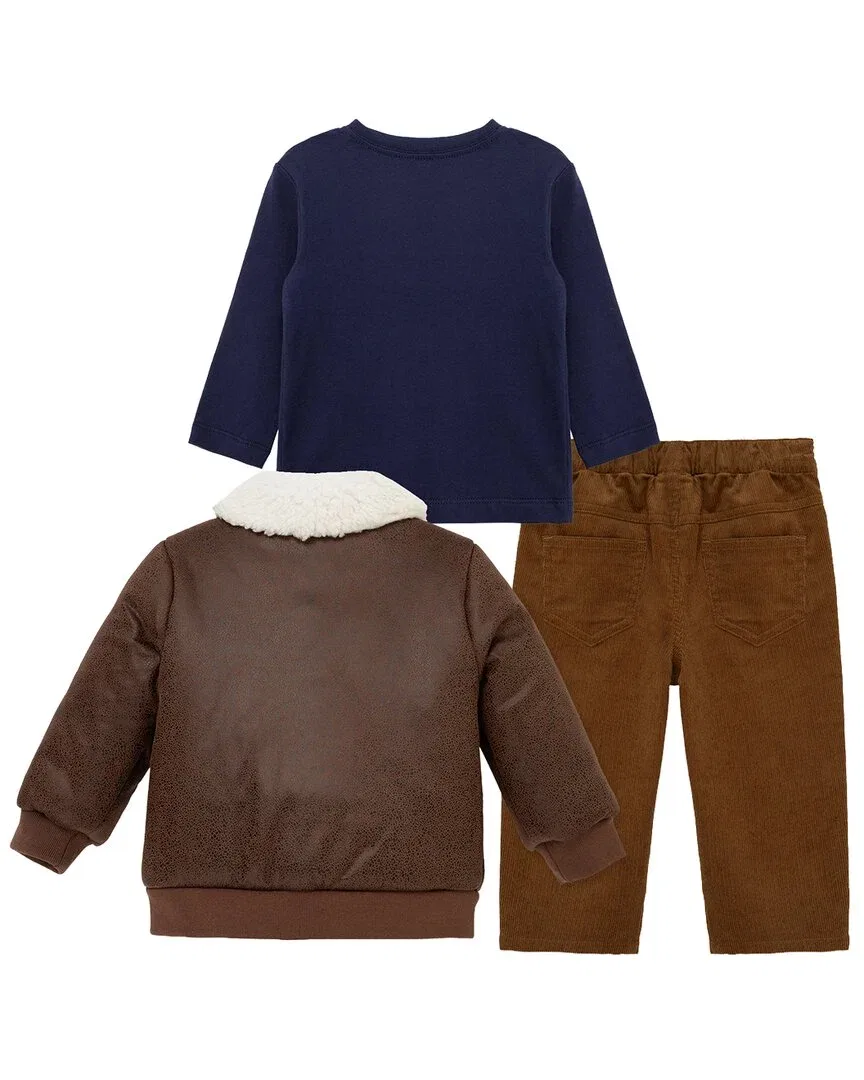 Детский комплект из 3 предметов с курткой-бомбером Aviator Jacket Set Little Me, коричневый — фото 2